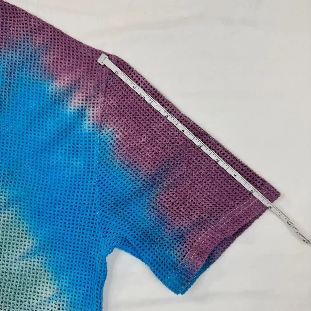 Mesh Tie Dye T-Shirt Men's Medium Y2K Rave Festival Sheer Net Top Grunge 90s - Picture 9 of 11
